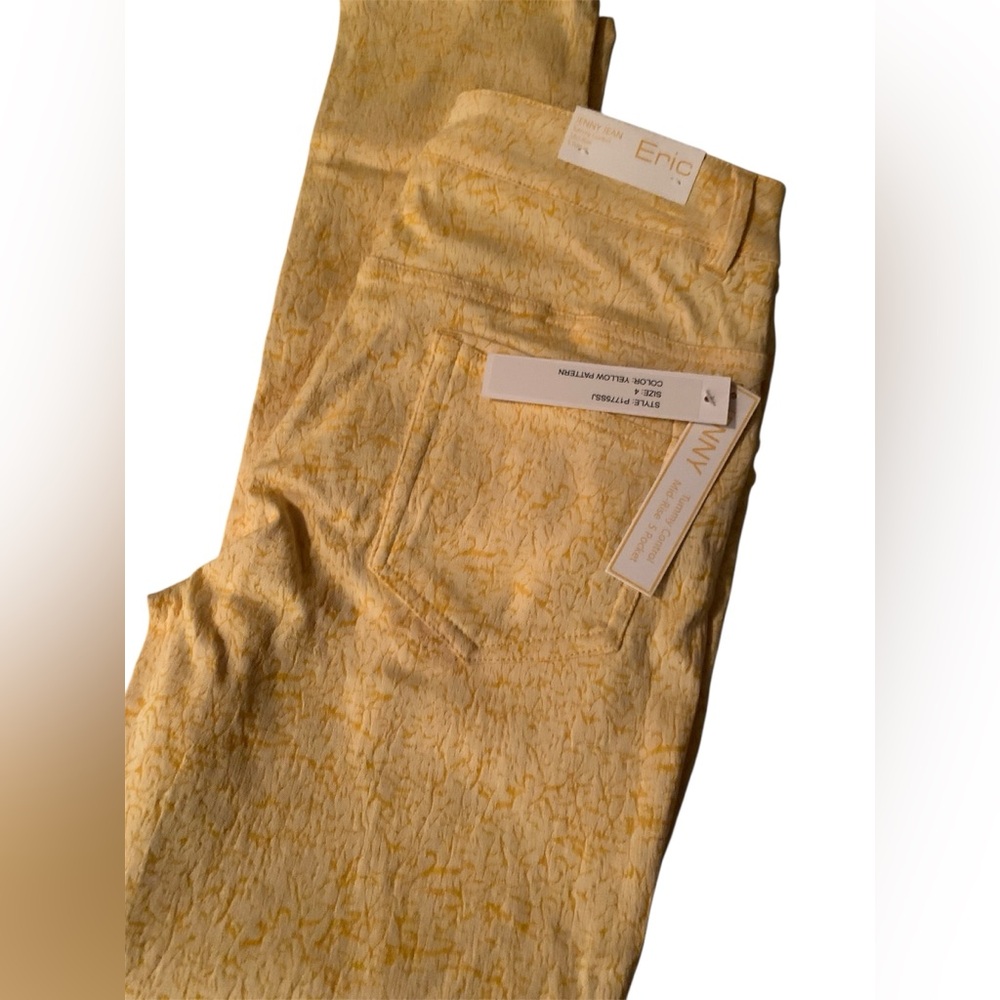 Eric Skinny Jenny Jeans , Mid Rise Tummy Control , Size 4 , Yellow Pattern, NWT